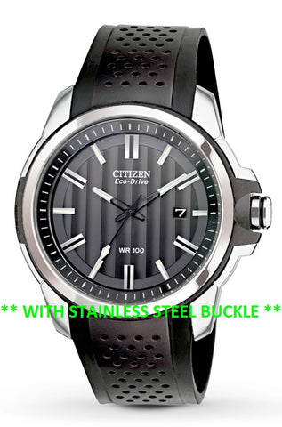 BAND ONLY: Citizen Watch Band Black Polyurethane W/ Silver Buckle Part # 59-S52587