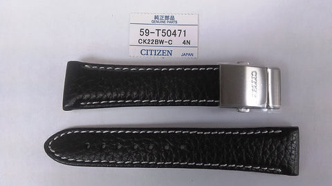 BAND ONLY: Citizen Watch Strap Black Leather 22 MM Specialty Part # 59-T50471
